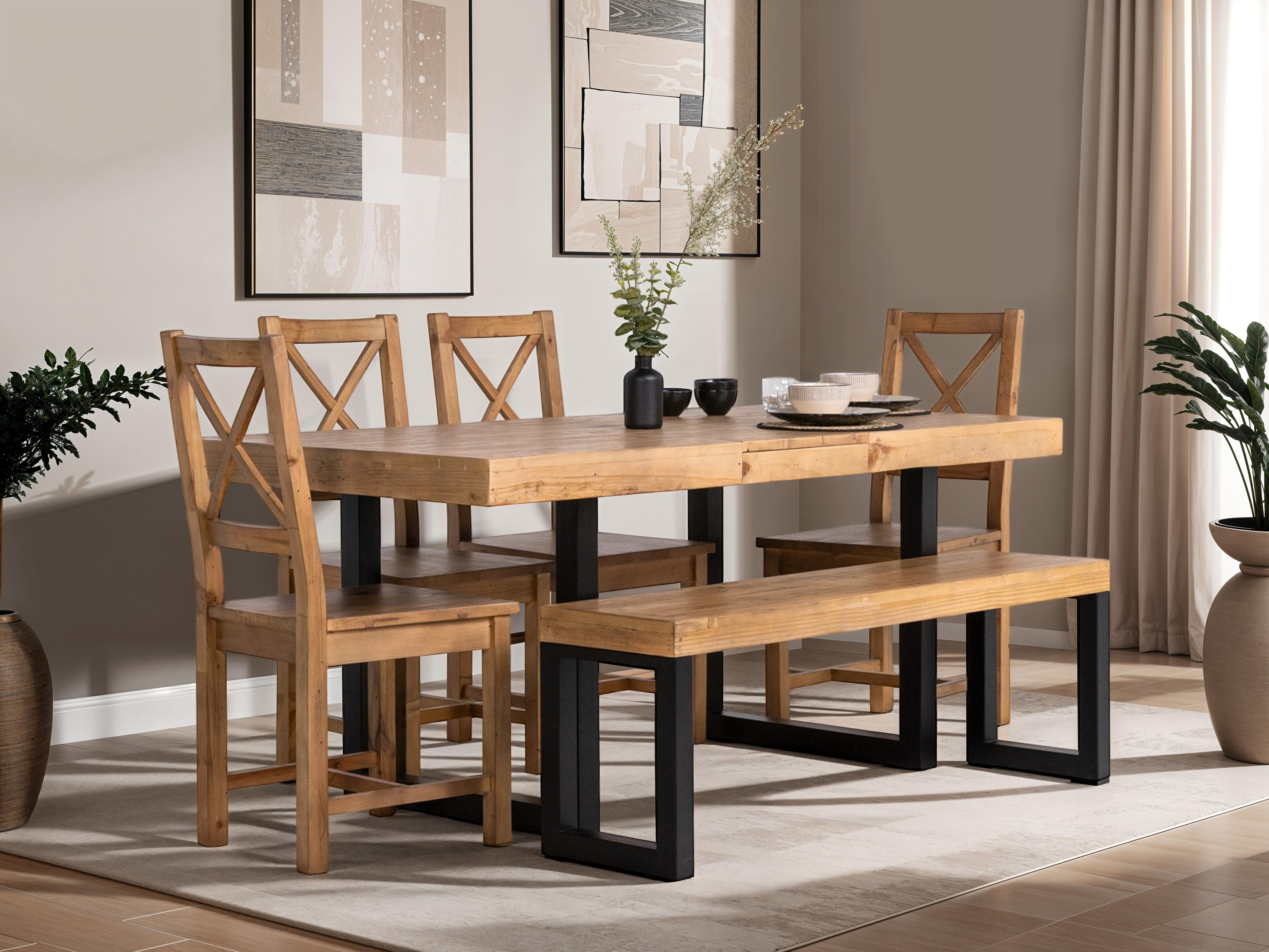 Dining table with chairs and bench
