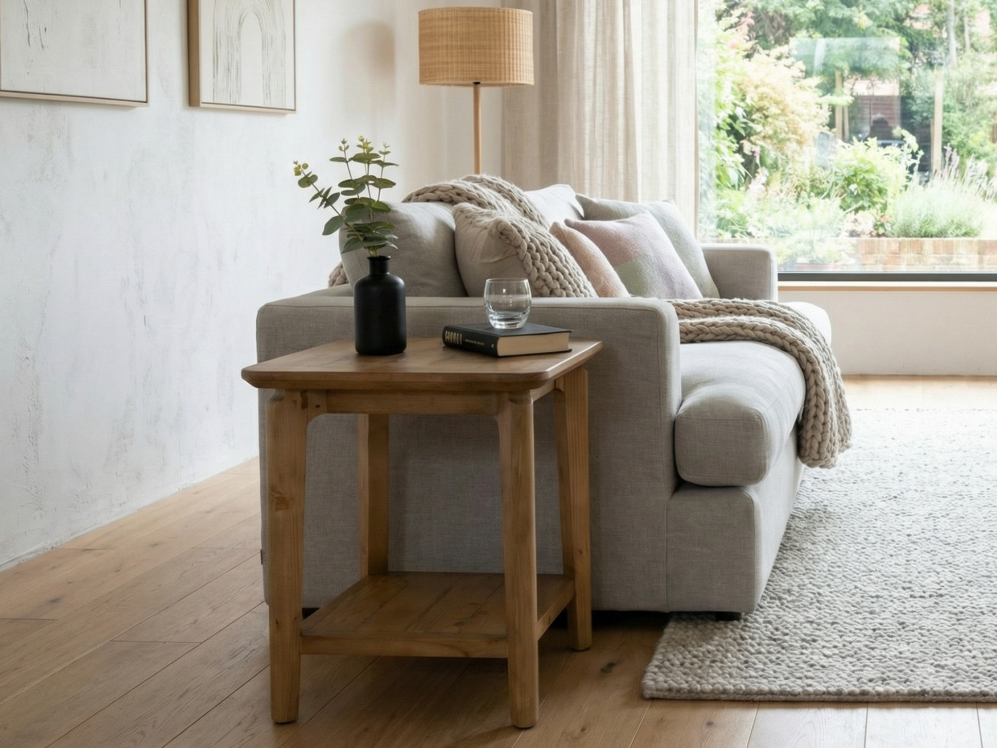 Scandi Lamp table With Shelf