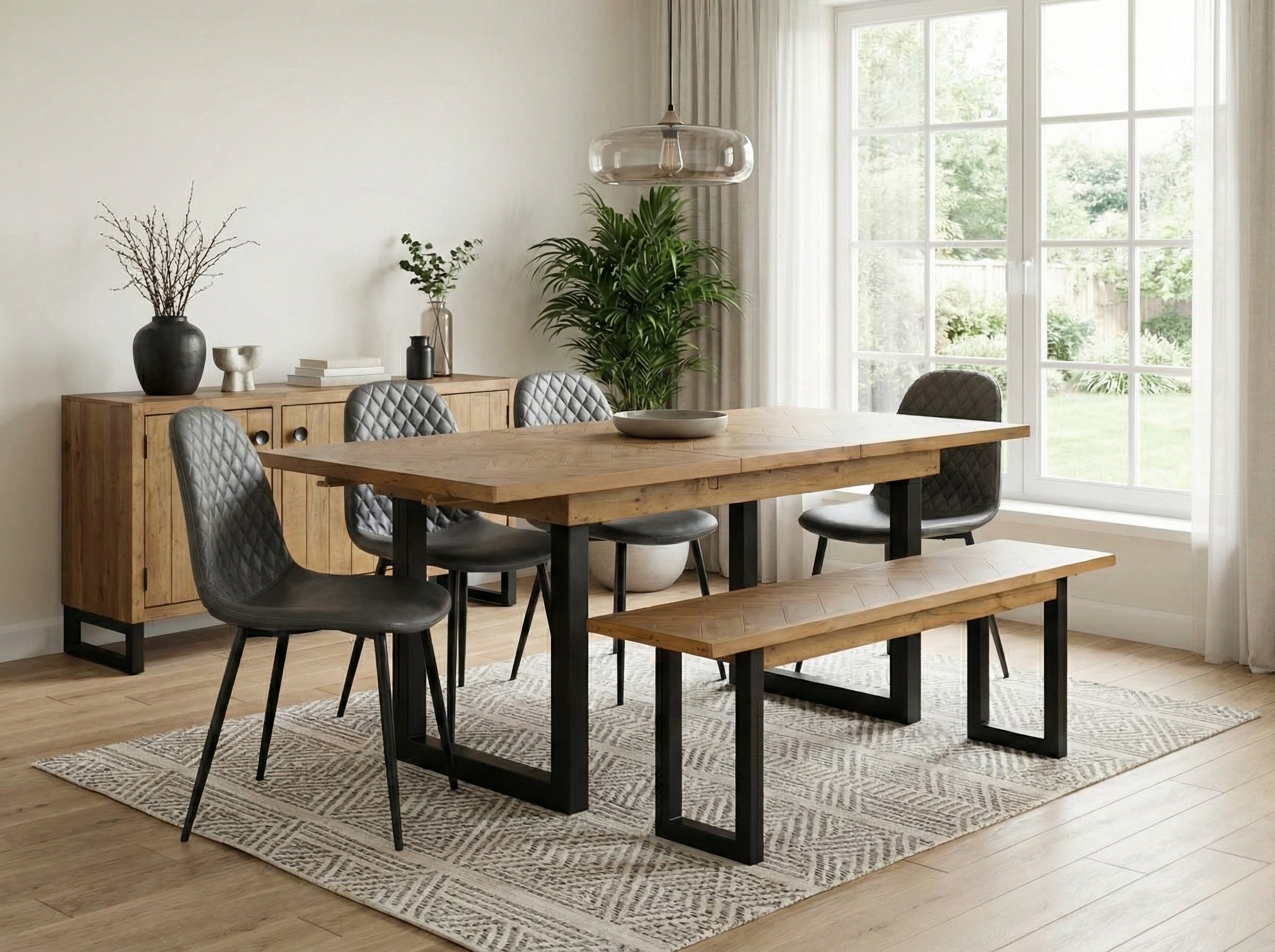 Tulsa Extendable Dining Table (140cm - 180cm) & Grey Dallas Dining Chairs