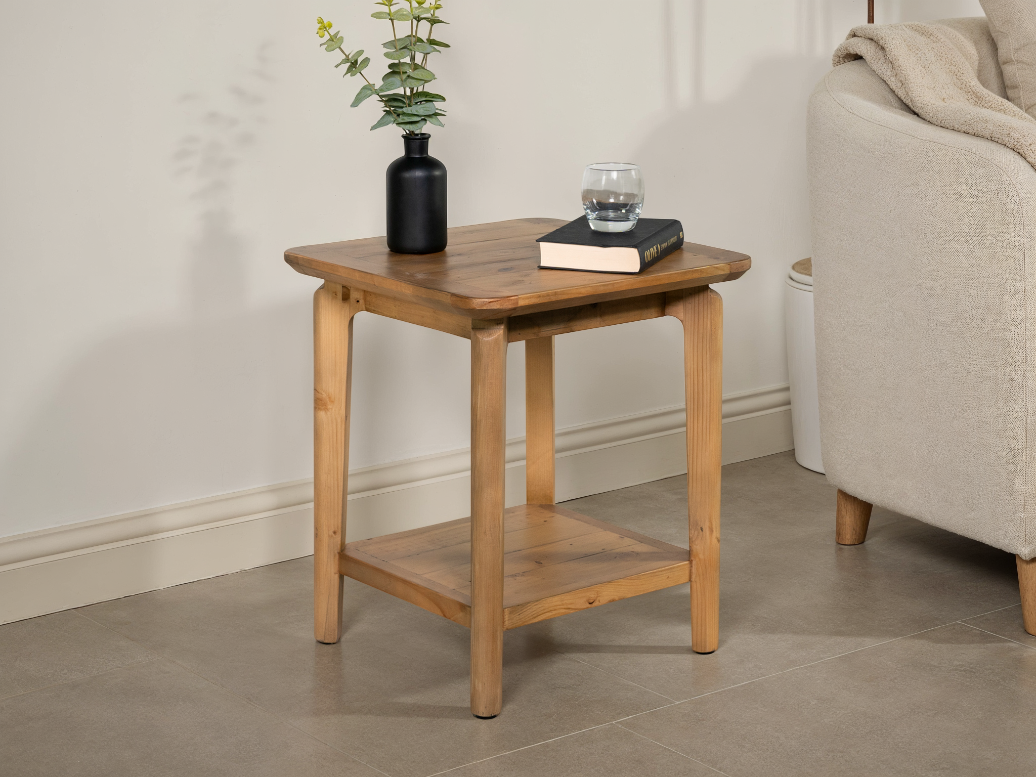 Scandi Lamp table With Shelf