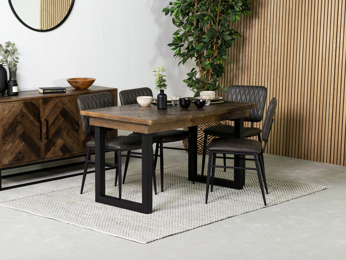 Tulsa Dark 135cm Fixed Top Dining Table & Houston Grey Dining Chair