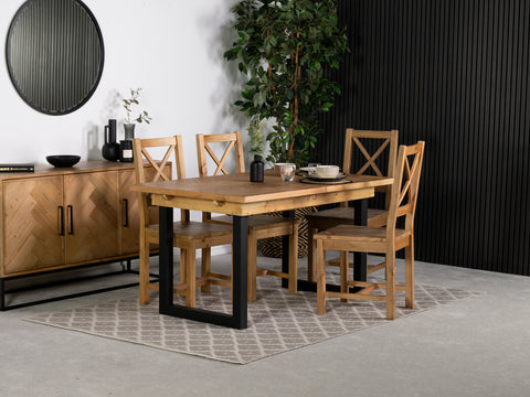Tulsa Extendable Dining Table (140cm - 180cm) & Tulsa Cross Back Dining Chairs