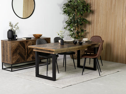 Tulsa Dark Extendable Dining Table (180cm - 240cm) & Dallas Grey Dining Chair