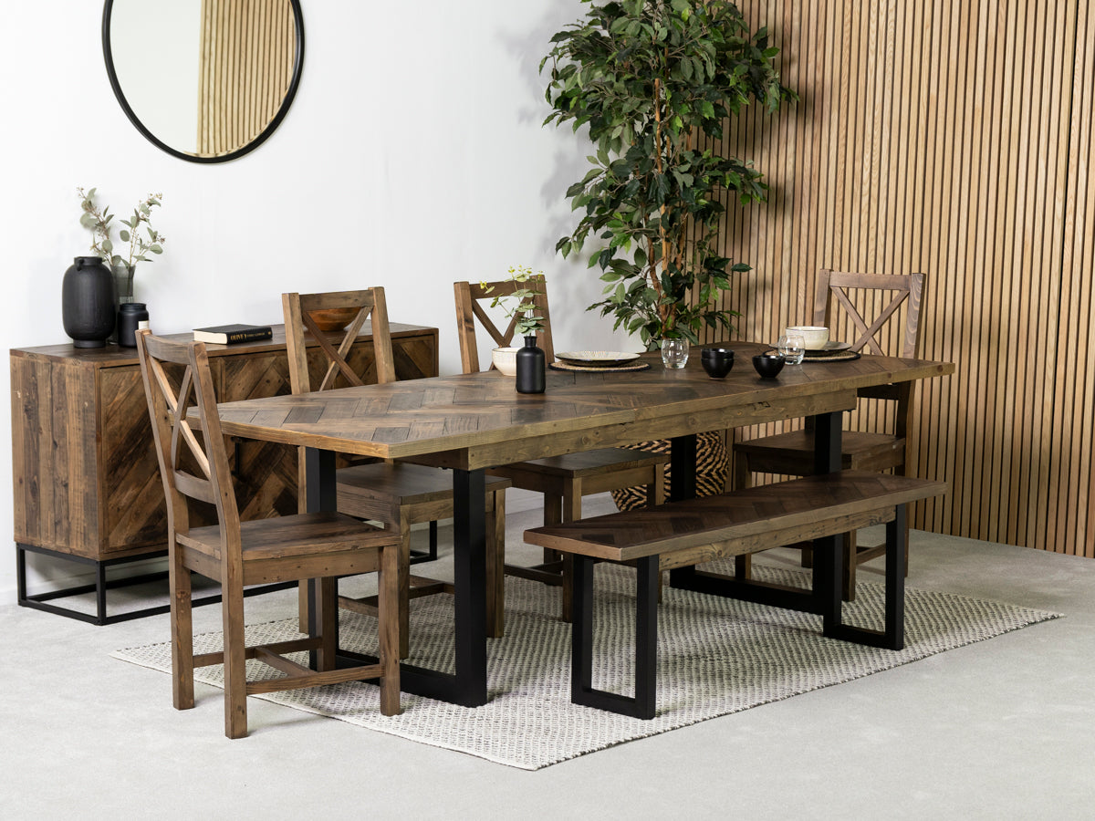 Tulsa Dark Extendable Dining Table (180cm - 240cm) & Tulsa Dark Cross Back Dining Chair
