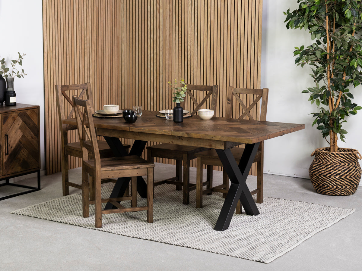Tulsa Dark Cross Leg Extendable Dining Table (140cm - 180cm) & Tulsa Dark Cross Back Dining Chair
