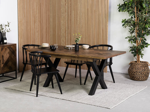 Tulsa Dark Cross Leg Extendable Dining Table (140cm - 180cm) & Bogart Dining Chairs