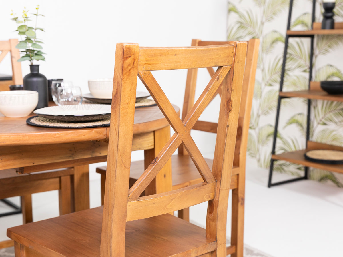 Tulsa Cross Leg Extendable Dining Table (140cm - 180cm) & Tulsa Cross Back Dining Chairs