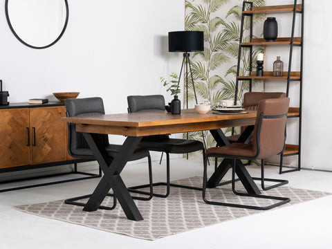 Tulsa Large Extendable Cross Leg Dining Table (180cm - 240cm) & Brown Auburn Dining Chairs