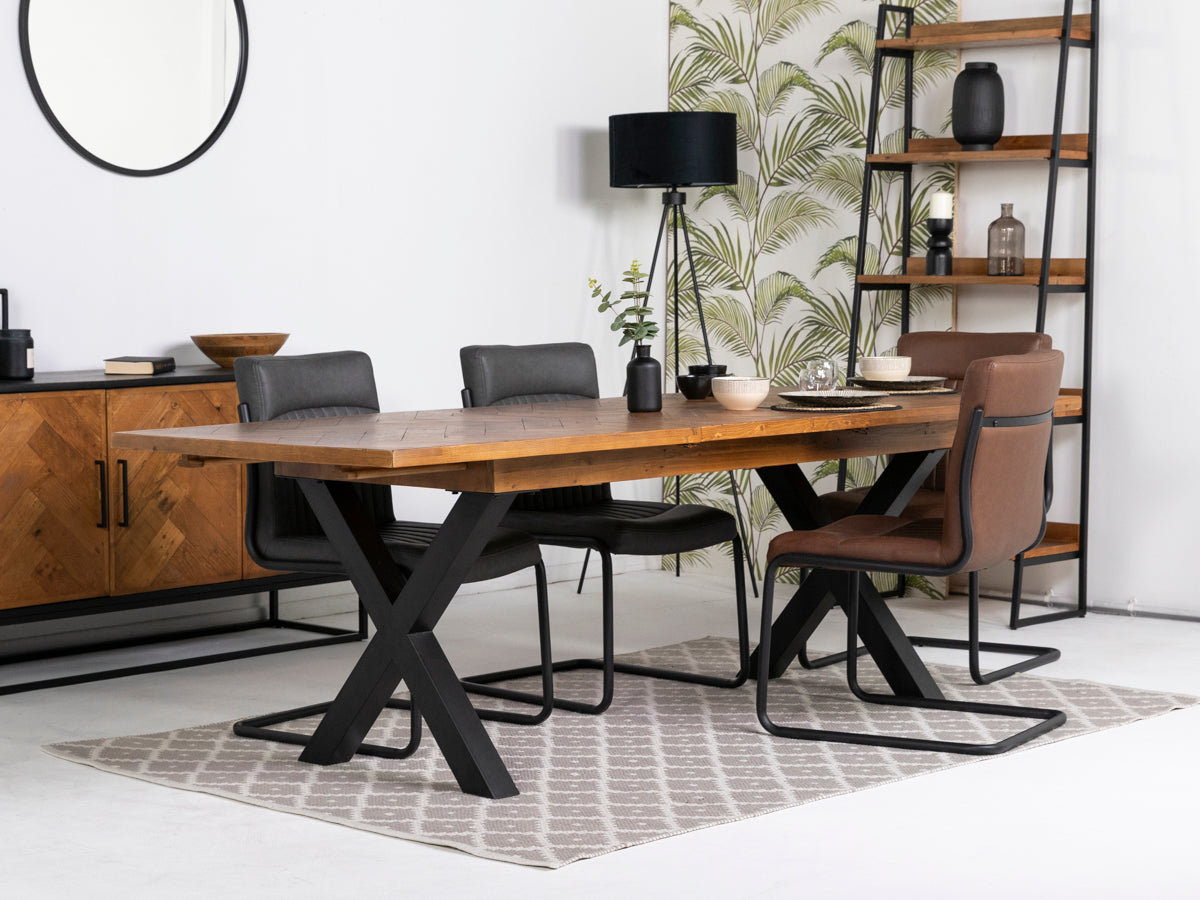 Tulsa Large Extendable Cross Leg Dining Table (180cm - 240cm) & Brown Auburn Dining Chairs