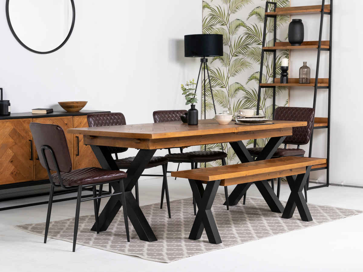 Tulsa Large Extendable Cross Leg Dining Table (180cm - 240cm) & Brown Houston Dining Chairs