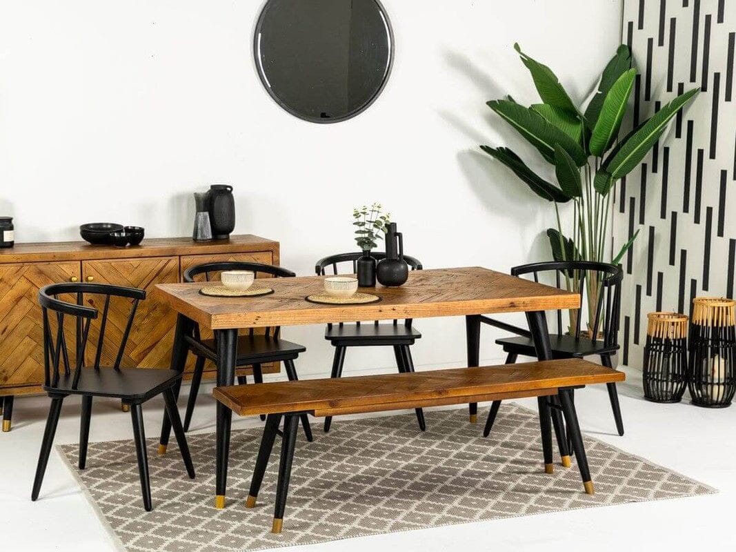 Wooden dining table black chairs sale