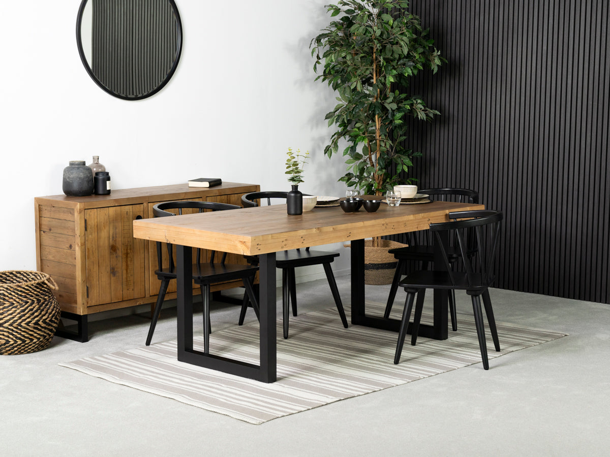 Brooklyn Light 180cm Fixed Top Dining Table & Black Bogart Dining Chairs
