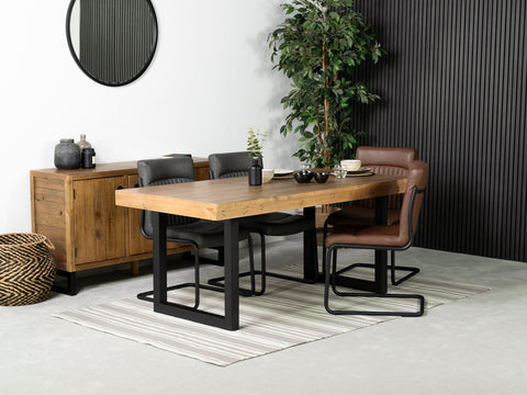 Brooklyn Light 180cm Fixed Top Dining Table & Brown Auburn Dining Chairs
