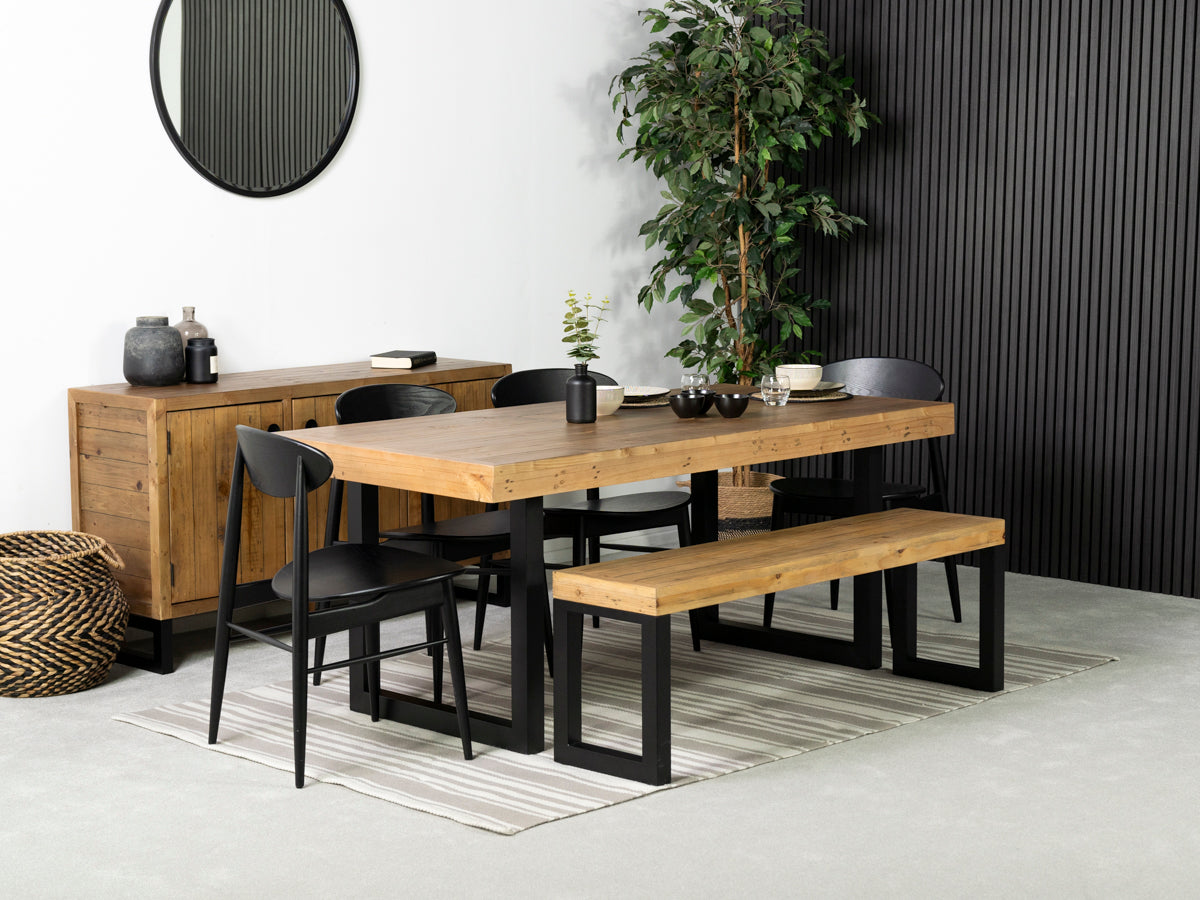 Brooklyn Light 180cm Fixed Top Dining Table & Black Gabo Dining Chairs