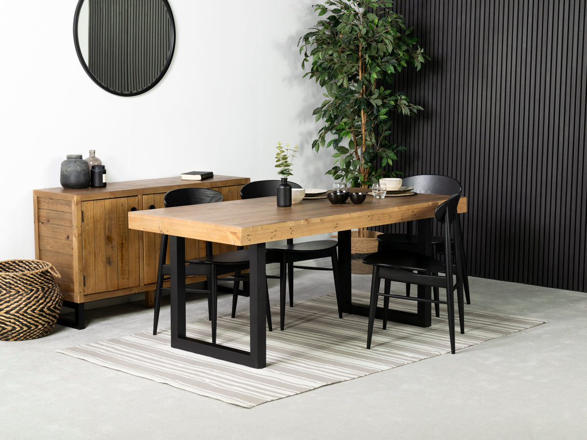 Brooklyn Light 180cm Fixed Top Dining Table & Black Gabo Dining Chairs