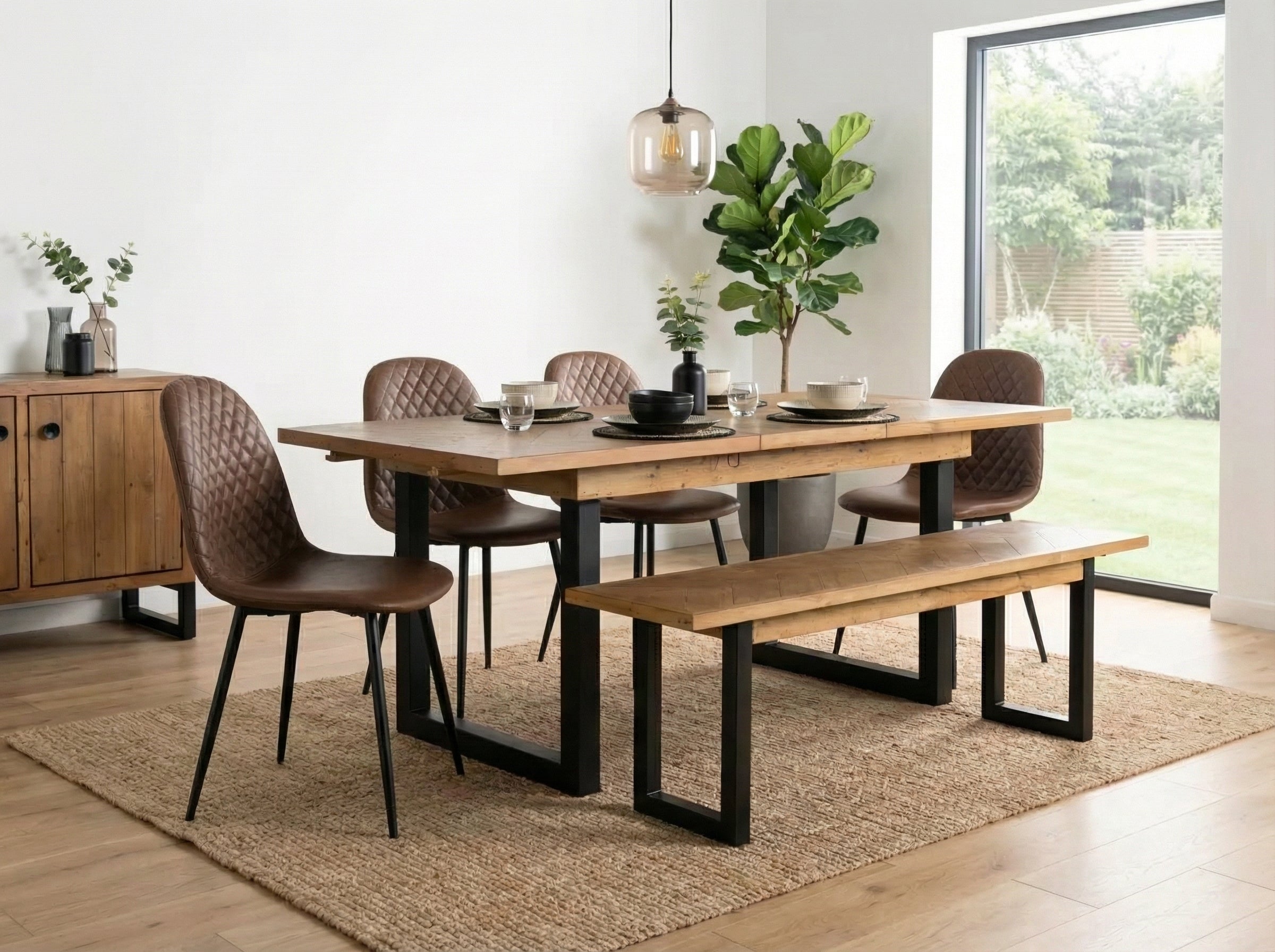 Tulsa Extendable Dining Table (140cm - 180cm) & Brown Dallas Dining Chairs