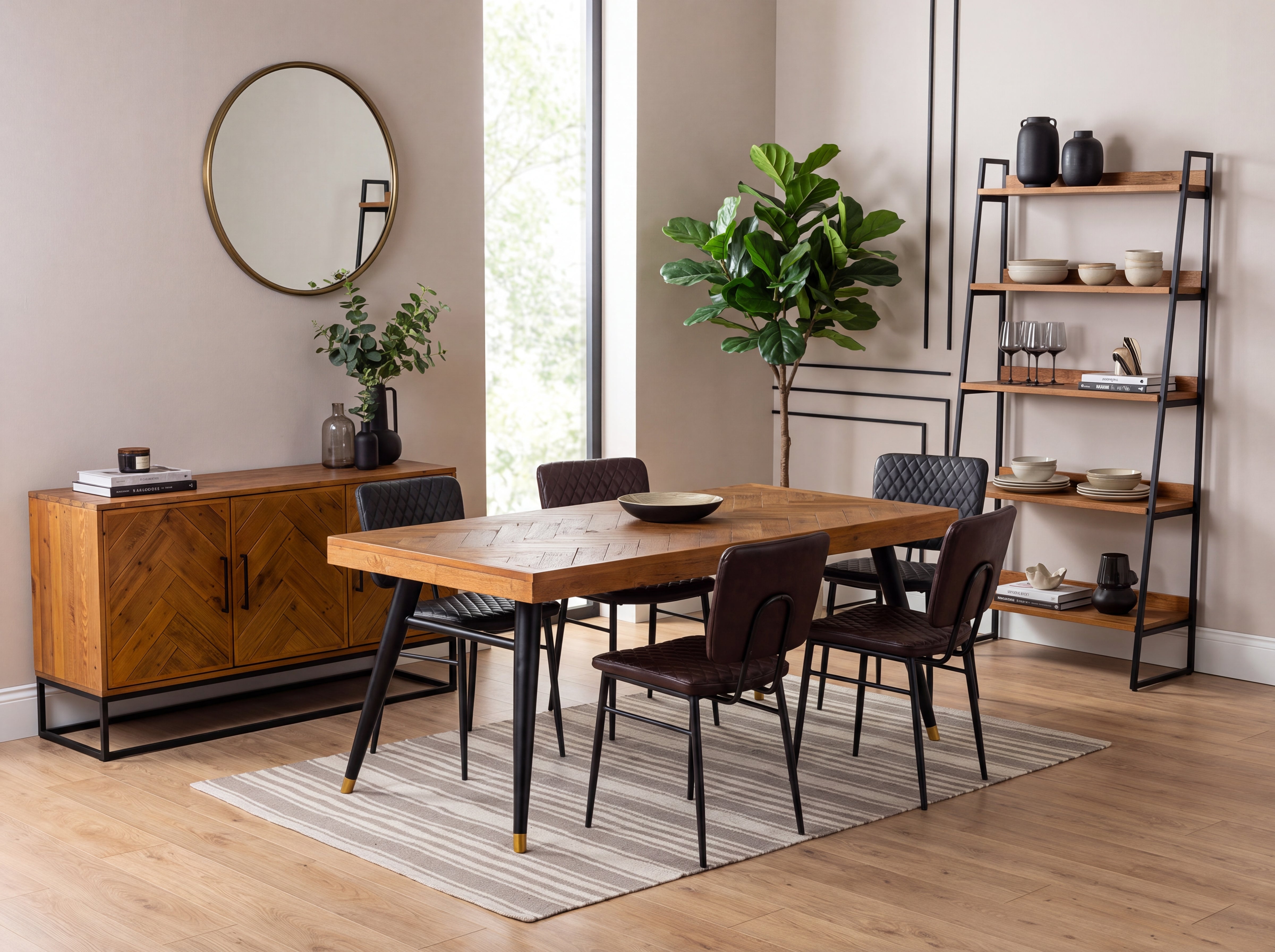 Mode 180-240cm Extendable Dining Table & Brown Houston Dining Chairs