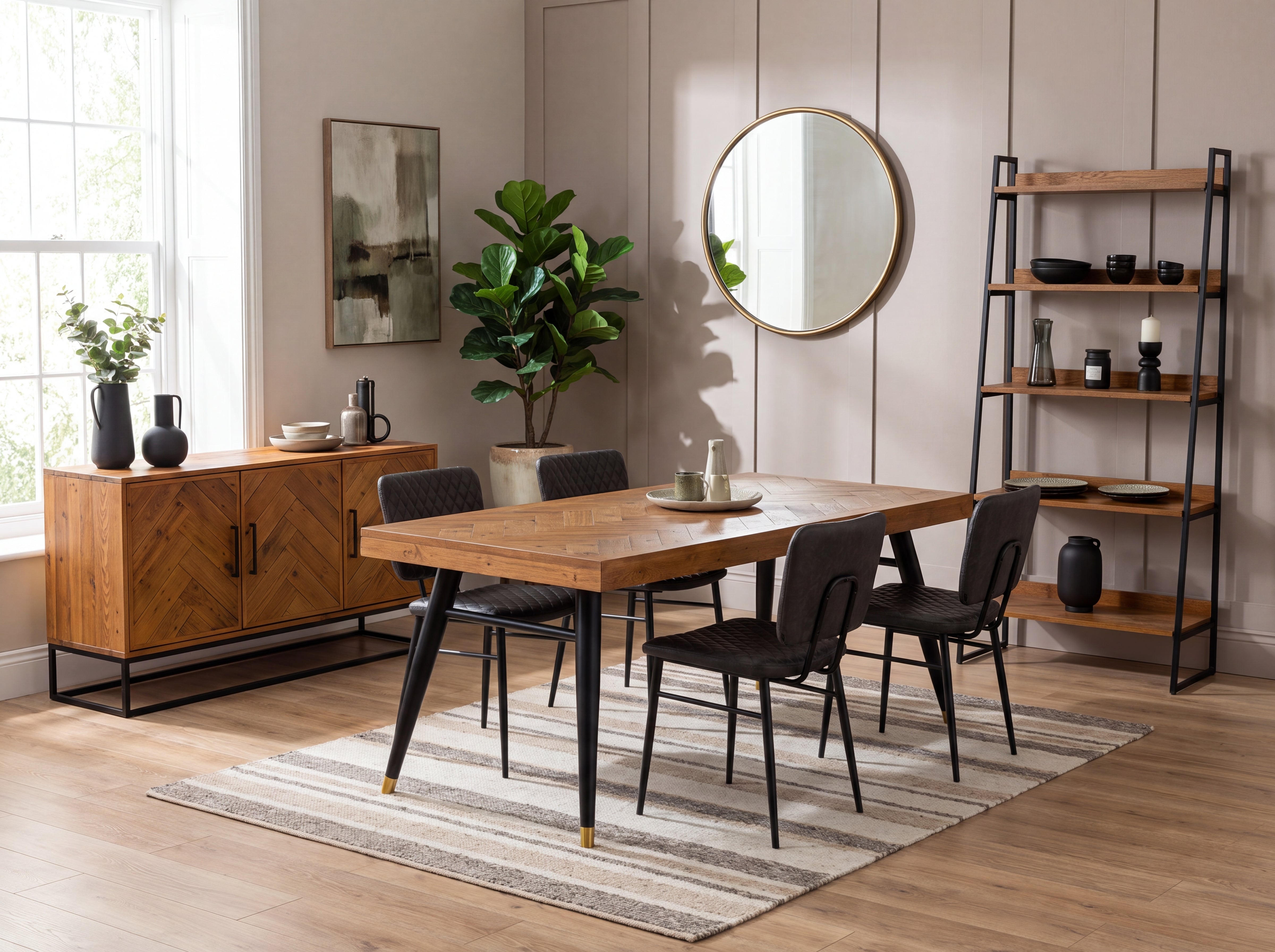 Mode 140-180cm Extendable Dining Table & Grey Houston Dining Chairs