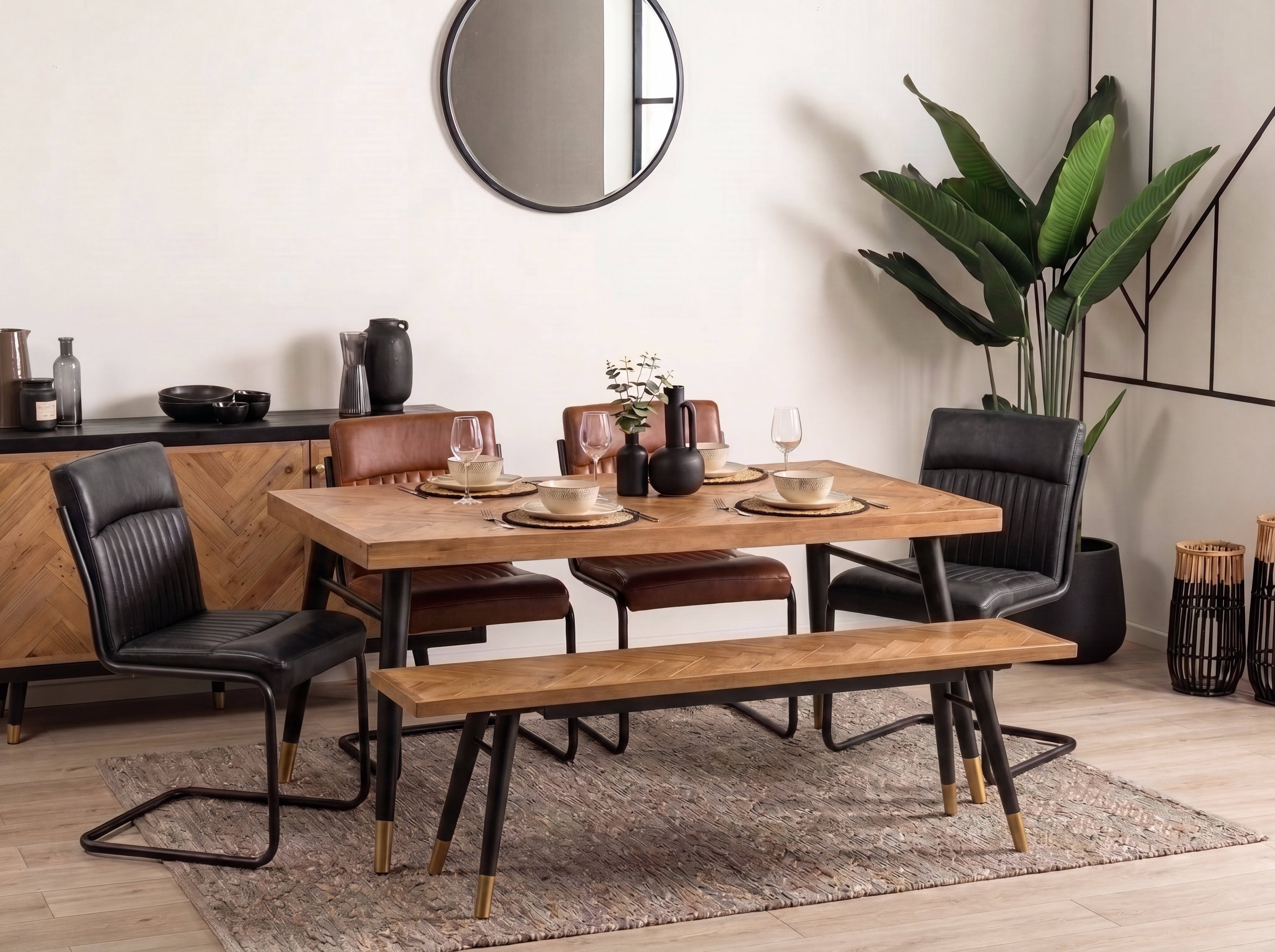 Mode Fixed Top Dining Table (180cm) & Brown Auburn Dining Chairs