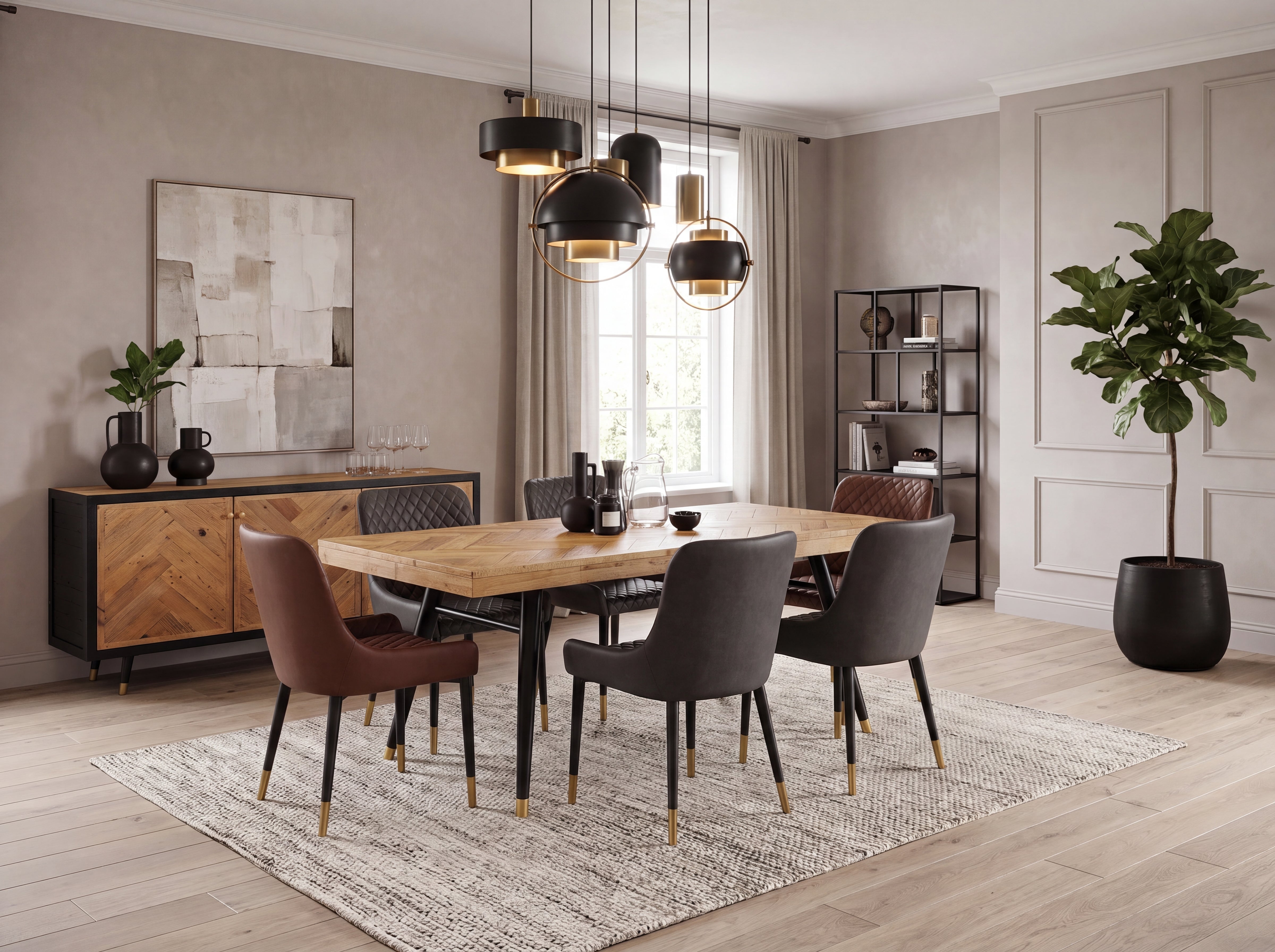 Mode Extendable Dining Table & Tan Sarah Dining Chairs