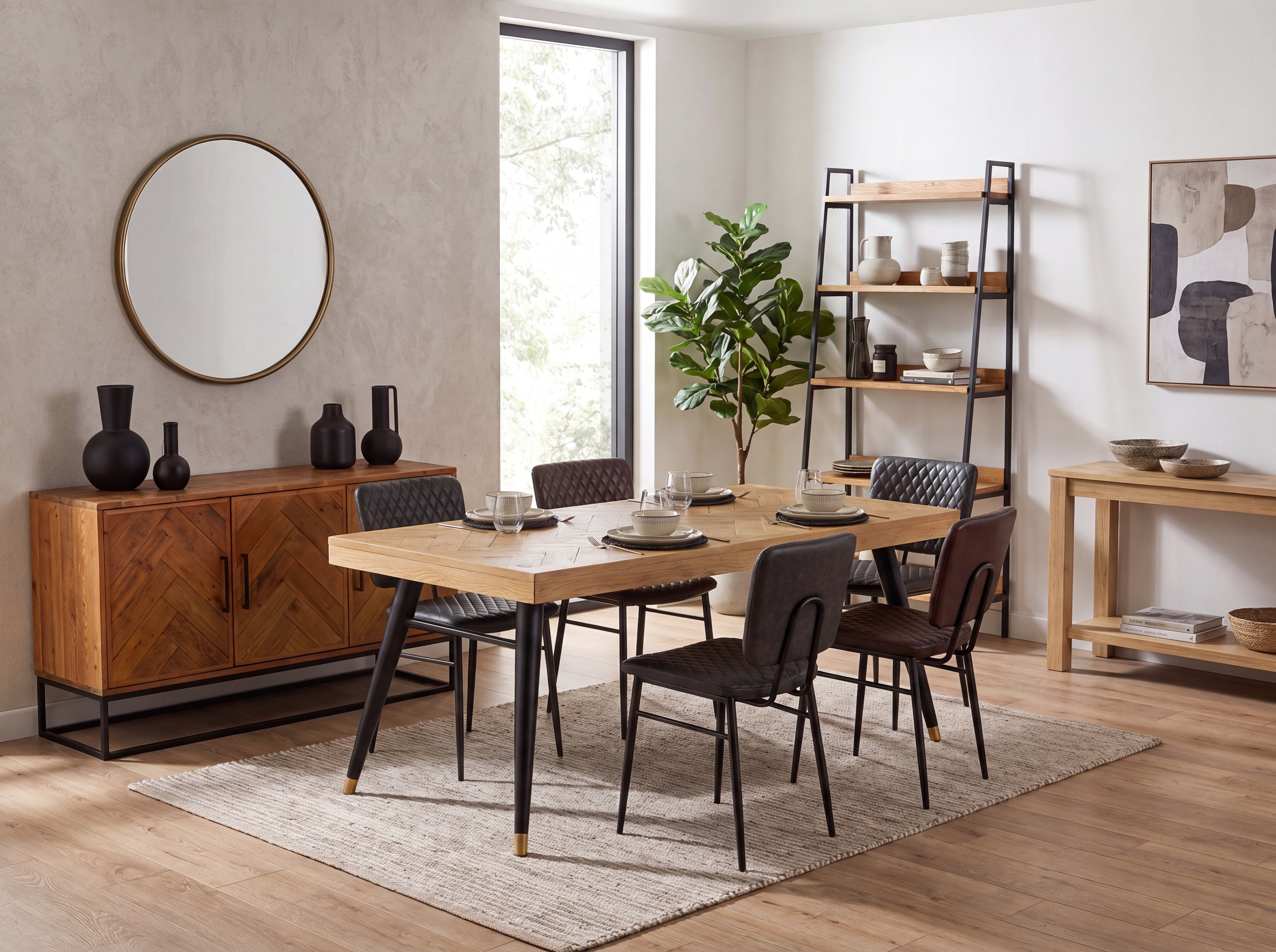 Mode 180-240cm Extendable Dining Table & Brown Houston Dining Chairs