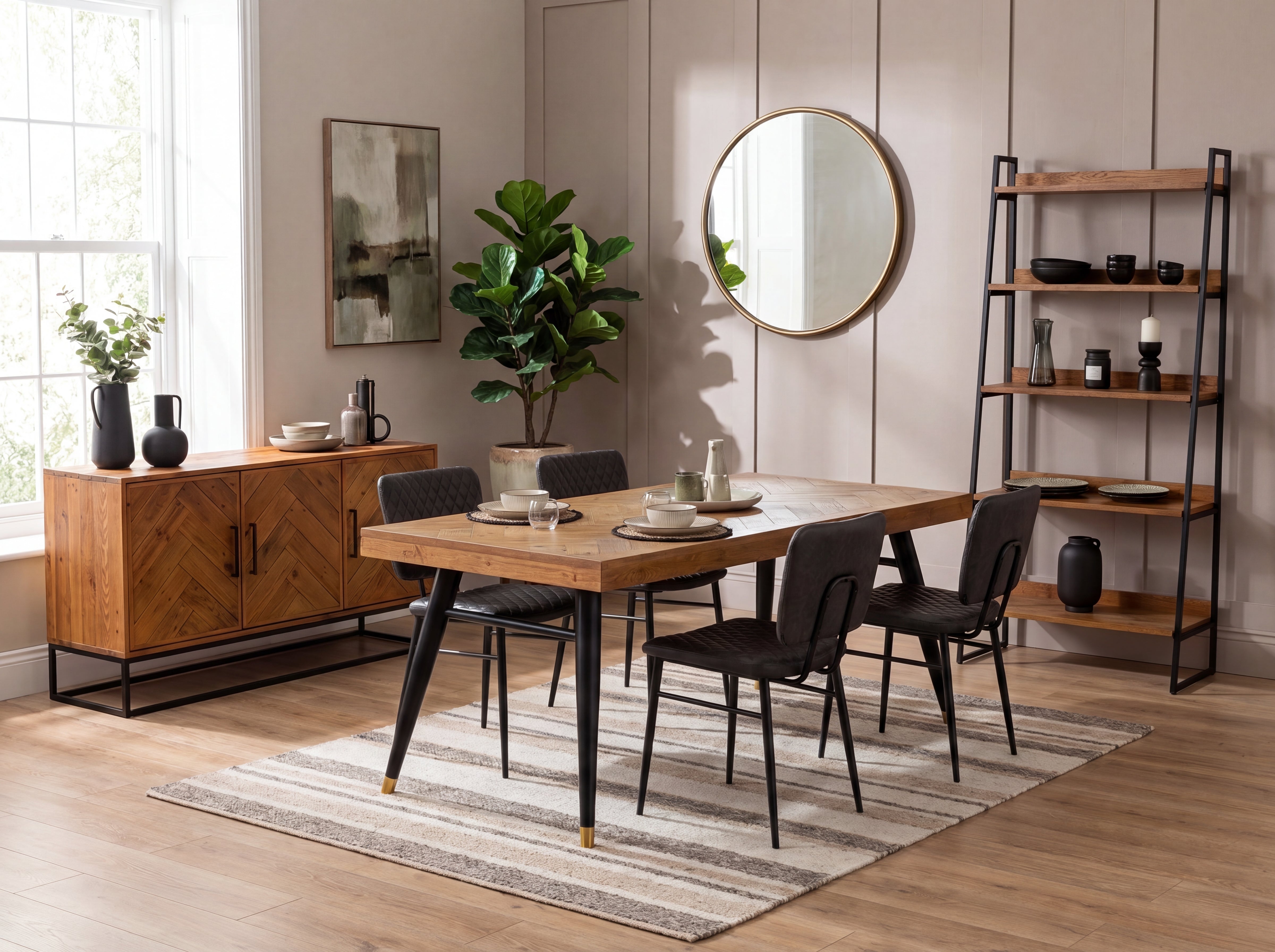 Mode 140-180cm Extendable Dining Table & Grey Houston Dining Chairs