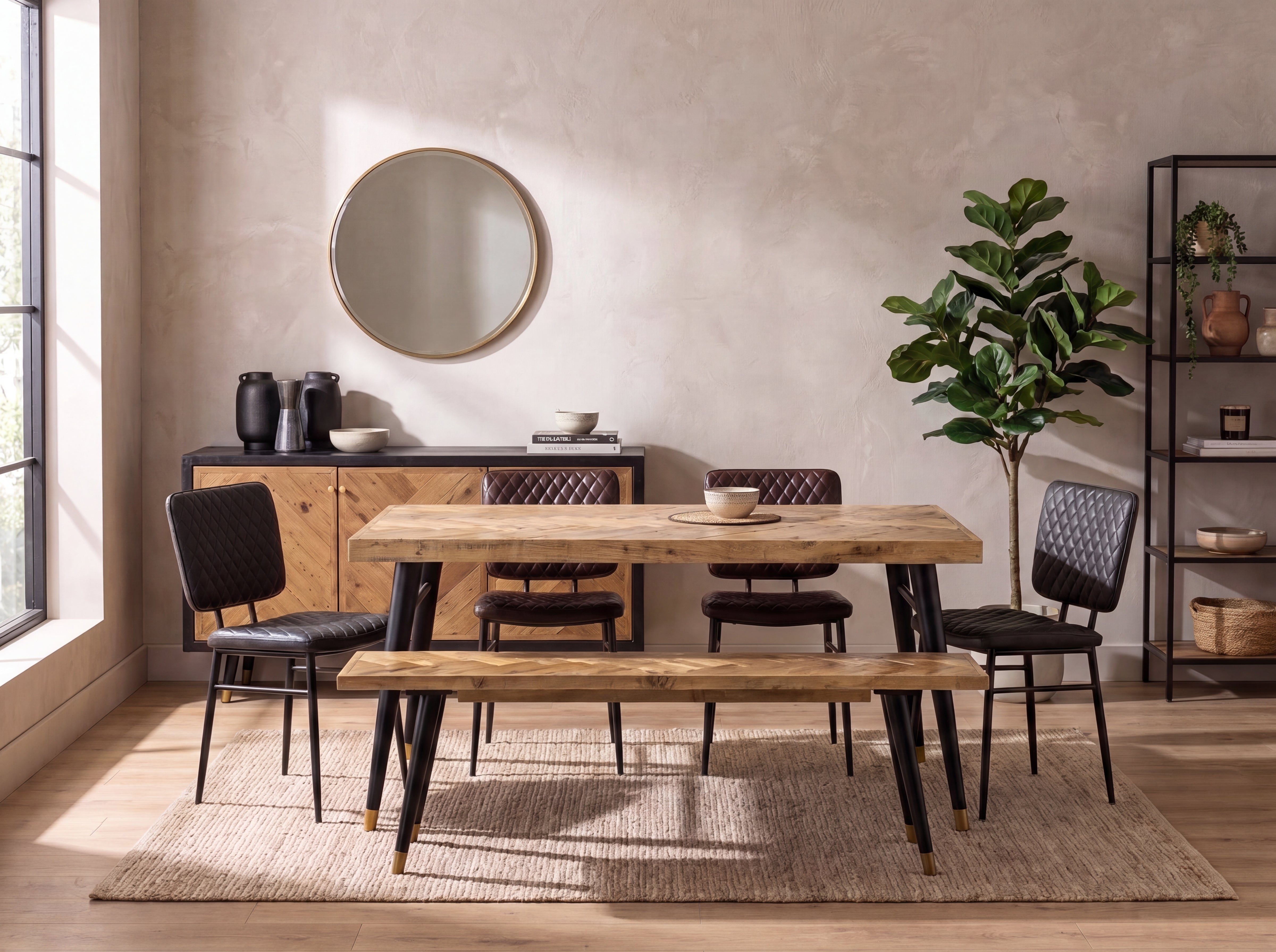 Mode Fixed Top Dining Table (160cm) & Brown Houston Dining Chairs