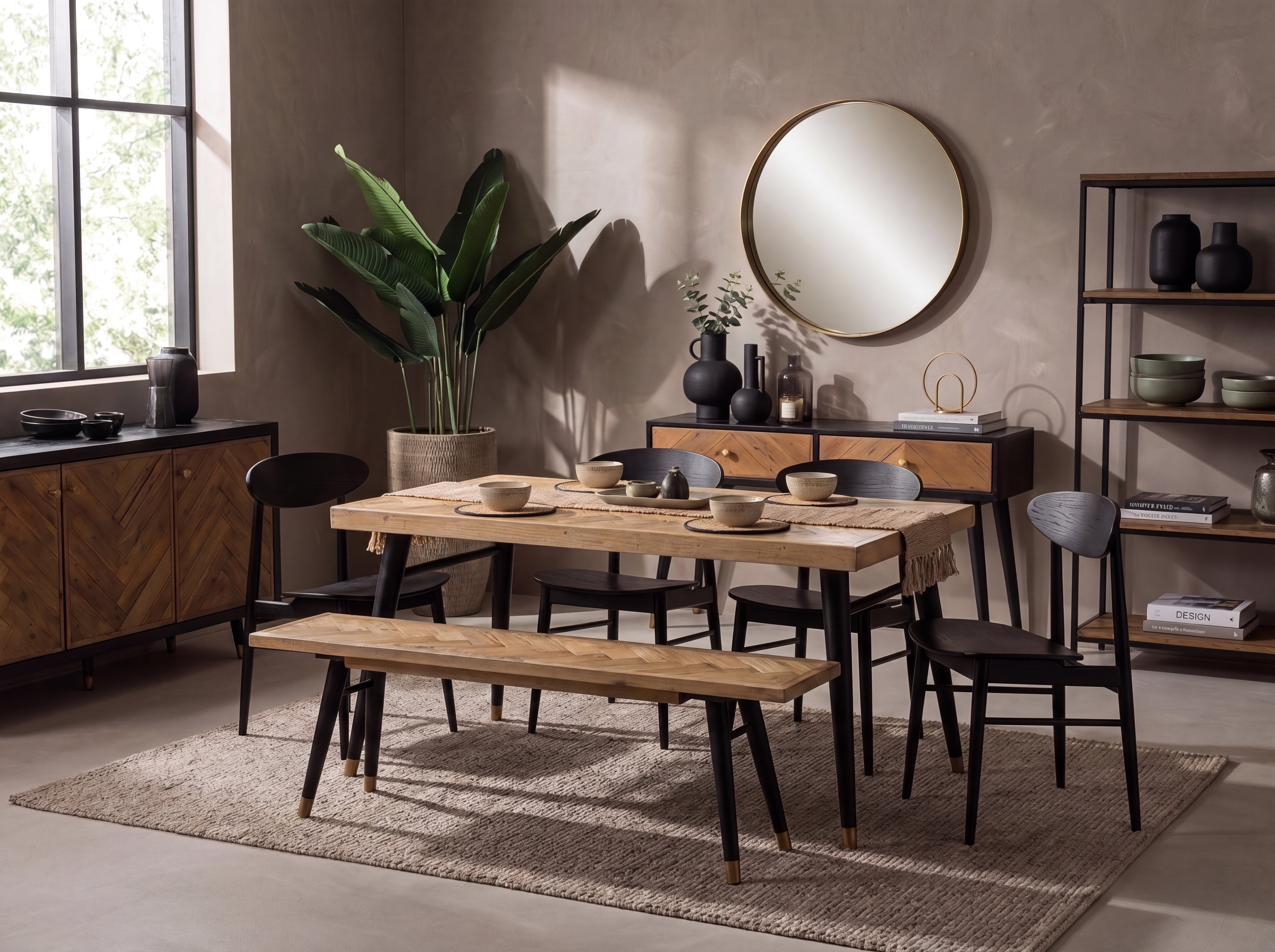 Mode Fixed Top Dining Table (160cm) & Black Gabo Dining Chairs