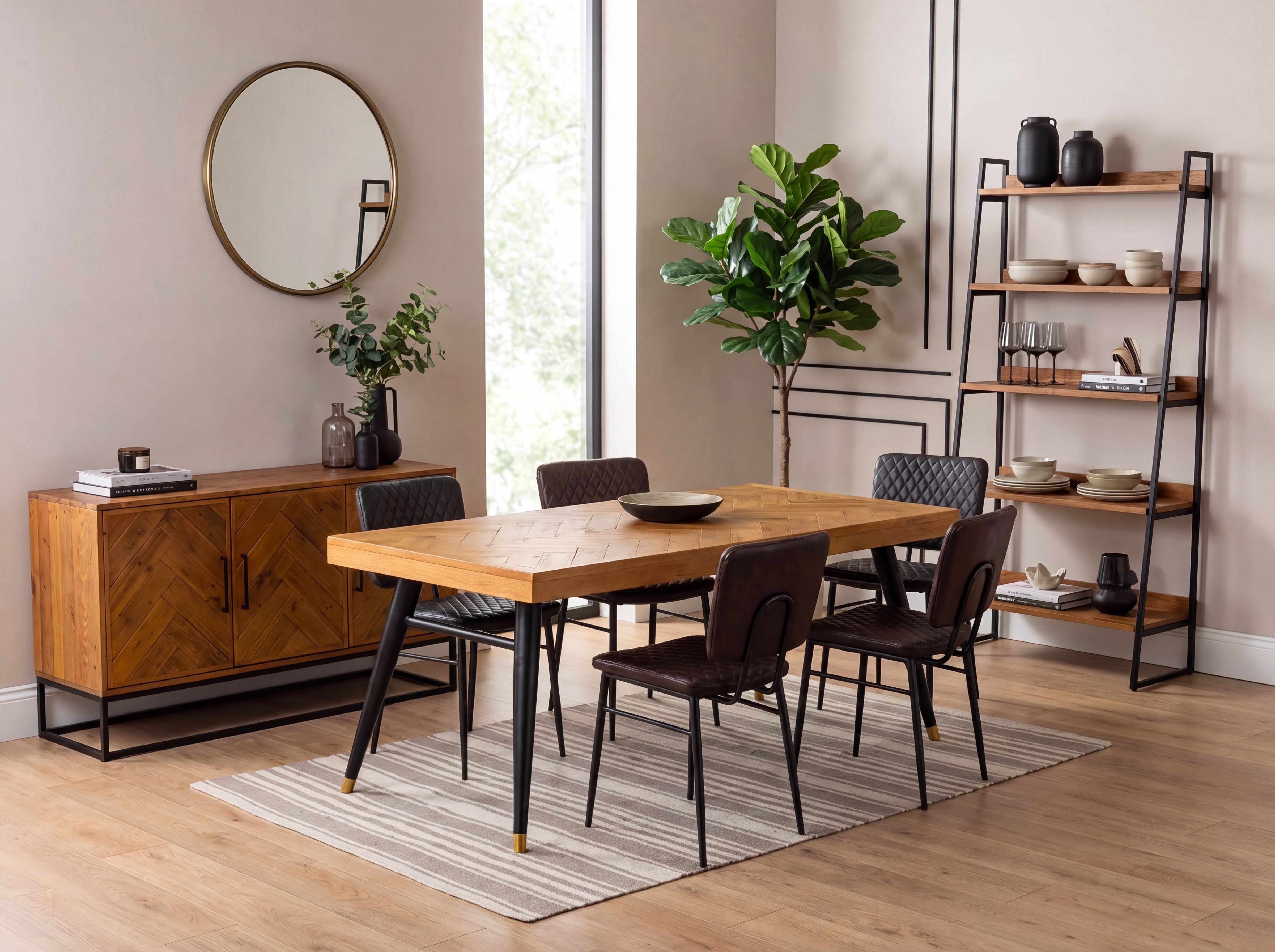 Mode 140-180cm Extendable Dining Table & Brown Houston Dining Chairs