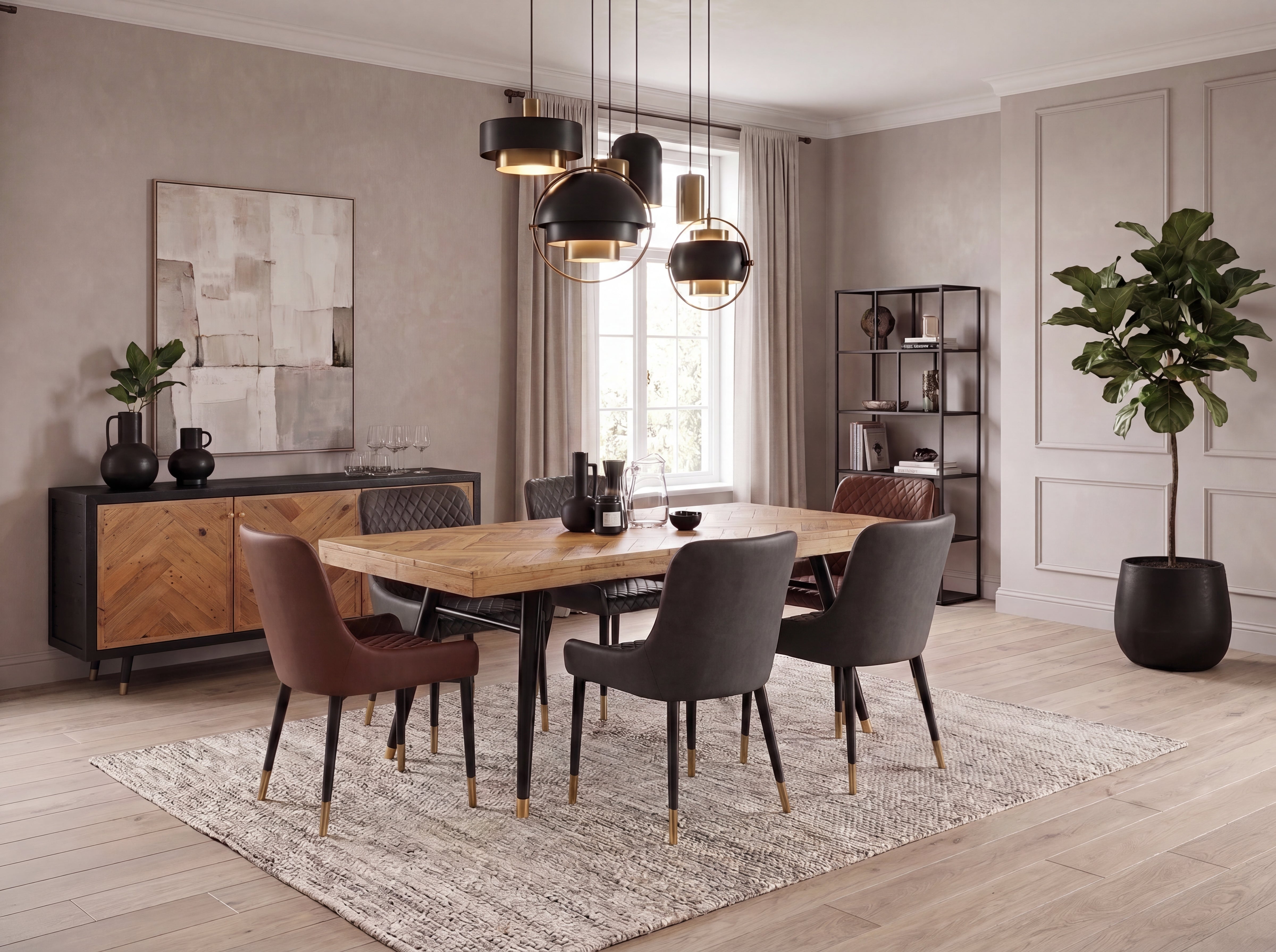 Mode Extendable Dining Table & Tan Sarah Dining Chairs