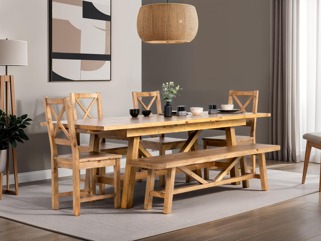 Dining table with chairs and bench
