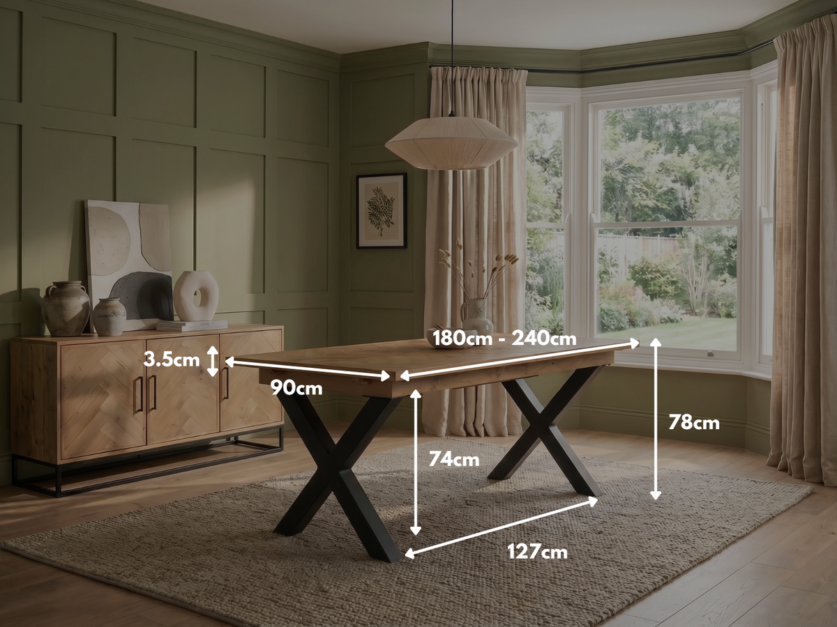 Tulsa Large Extendable Cross Leg Dining Table (180cm - 240cm)