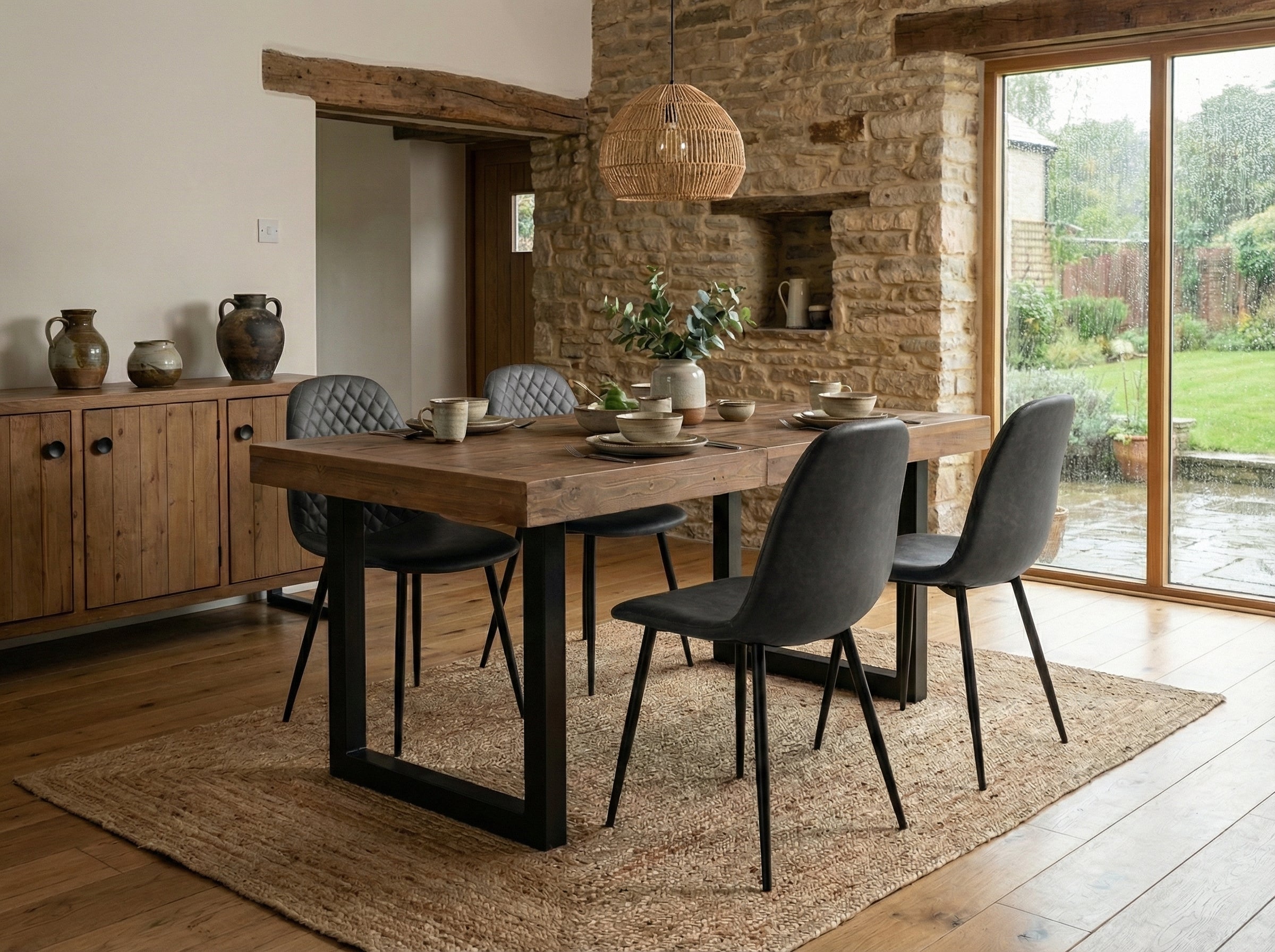 Brooklyn Extendable Dining Table (140cm - 180cm) & Grey Dallas Dining Chairs