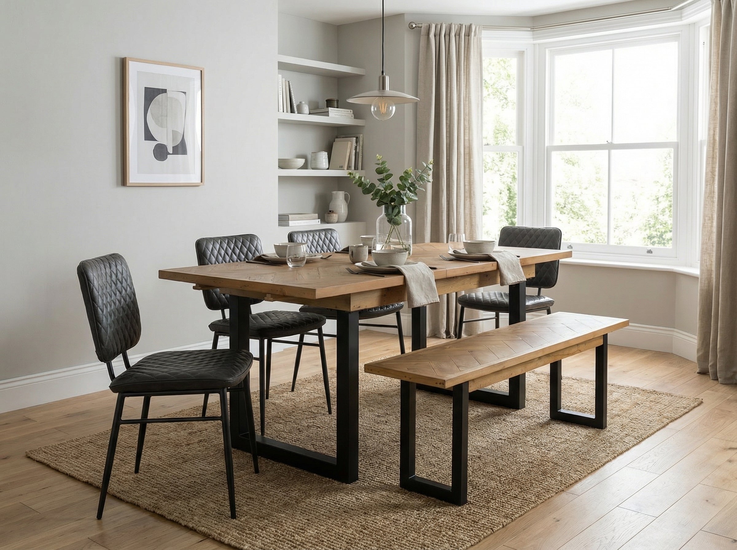 Tulsa Extendable Dining Table (140cm - 180cm) & Grey Houston Dining Chairs