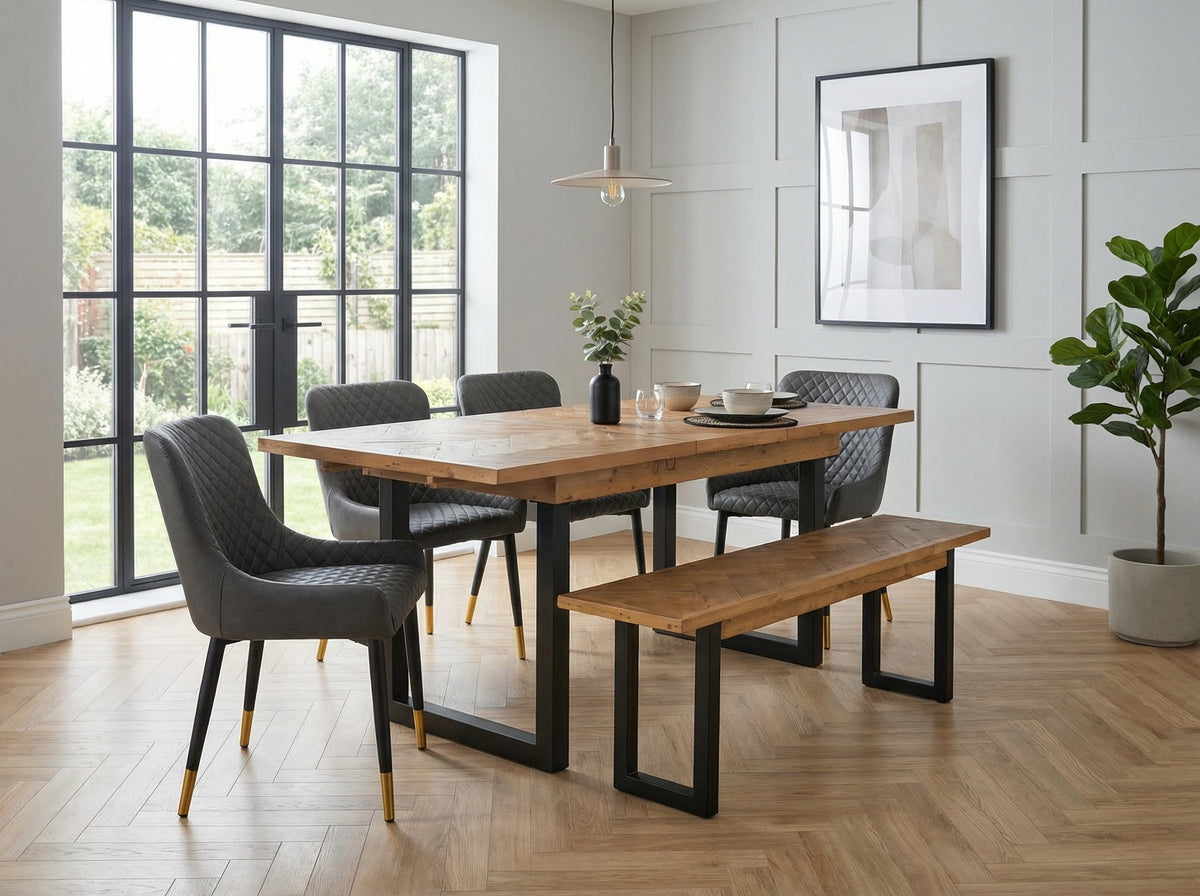 Tulsa Extending Table & Grey Sarah Chairs Package | Reclaimed Wood ...