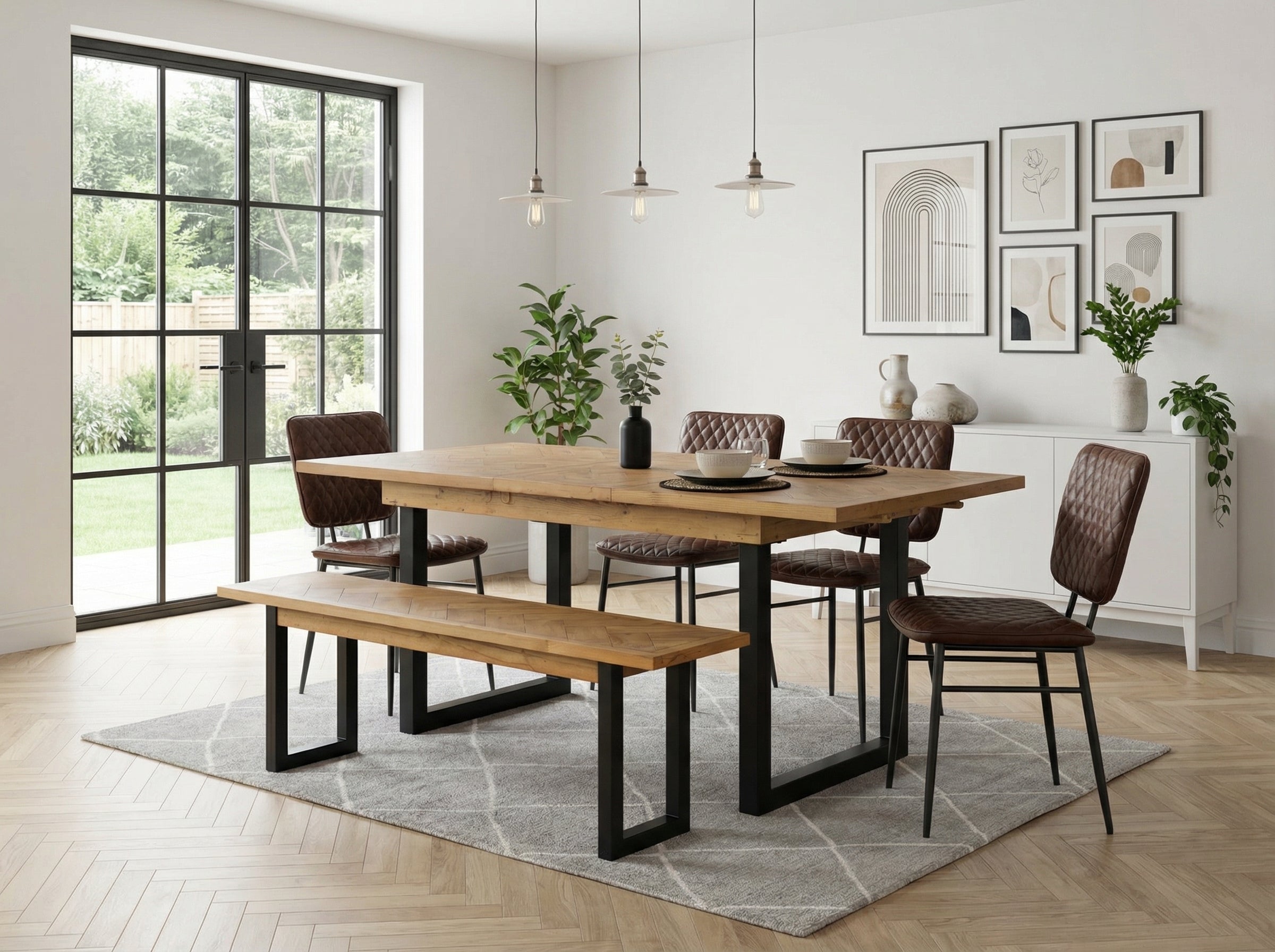Tulsa Extendable Dining Table (140cm - 180cm) & Brown Houston Dining Chairs