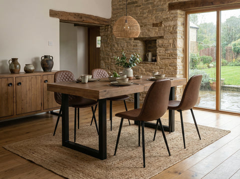 Brooklyn Extendable Dining Table (140cm - 180cm) & Brown Dallas Dining Chairs