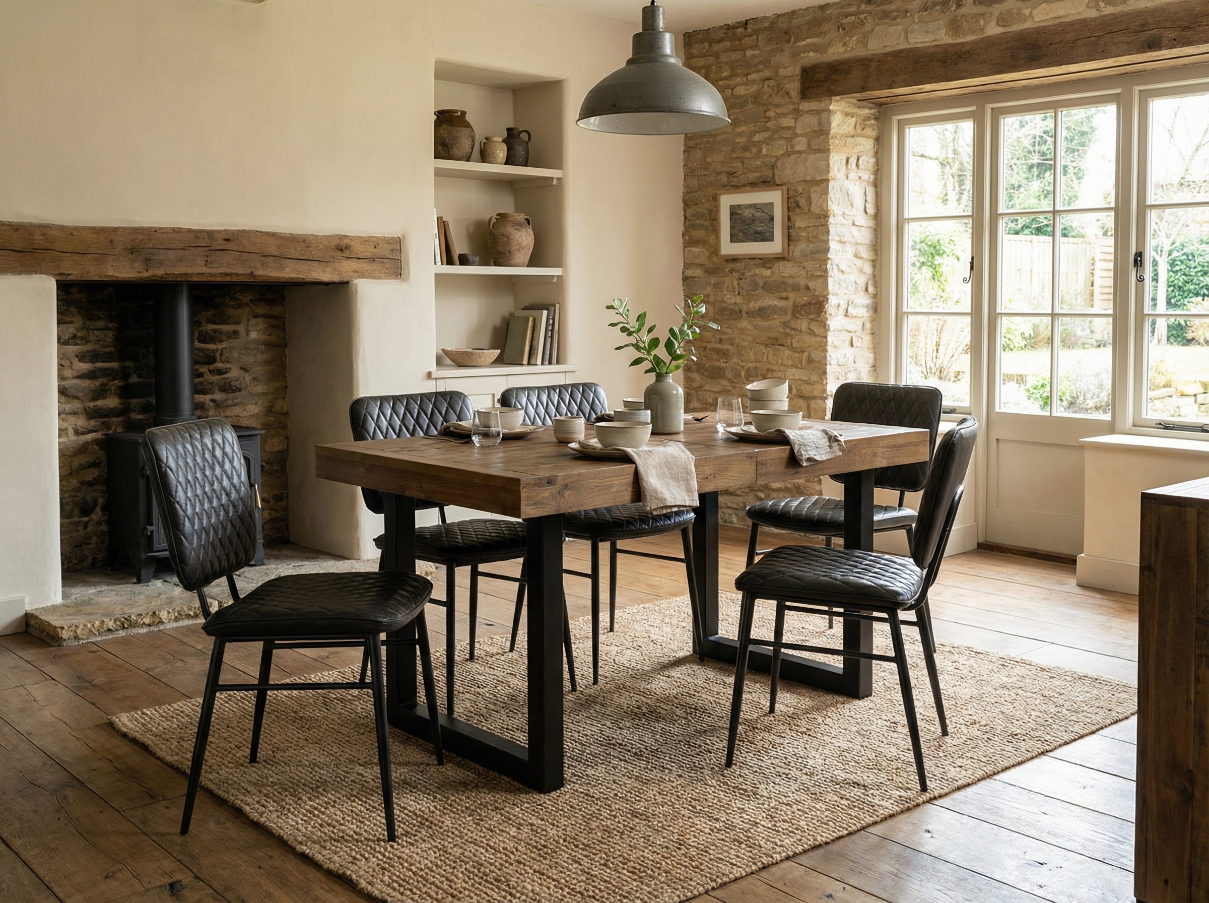 Brooklyn Extendable Dining Table (140cm - 180cm) & Grey Houston Dining Chairs