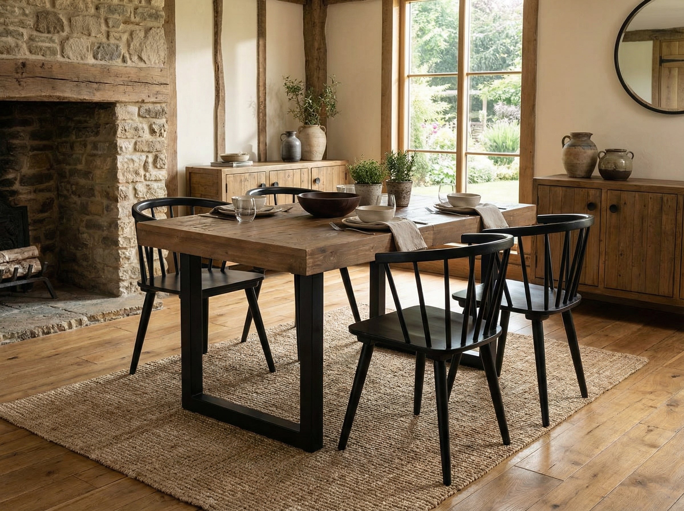 Brooklyn Extendable Dining Table (140cm - 180cm) & Black Bogart Dining Chairs