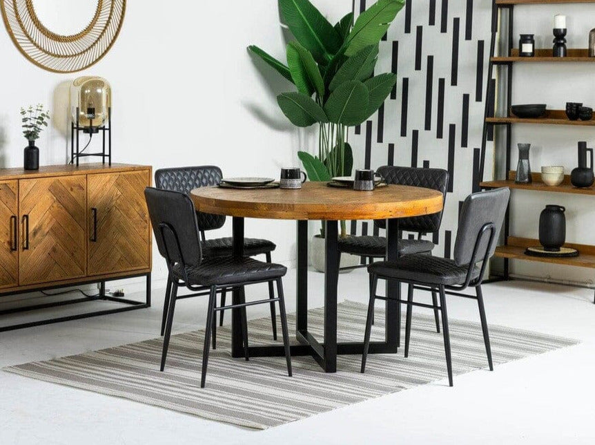 Tulsa Round Dining Table & Grey Houston Dining Chairs