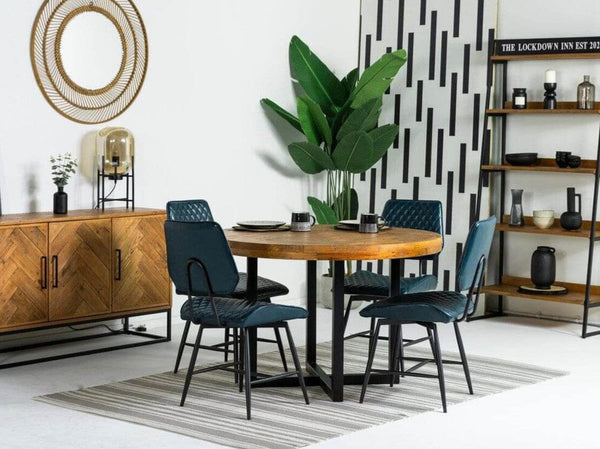 Tulsa Round Dining Table & Blue Lupin Dining Chairs