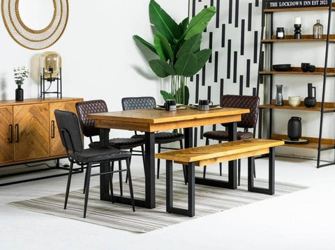 Tulsa Fixed Top Dining Table (180cm) & Black Houston Dining Chairs