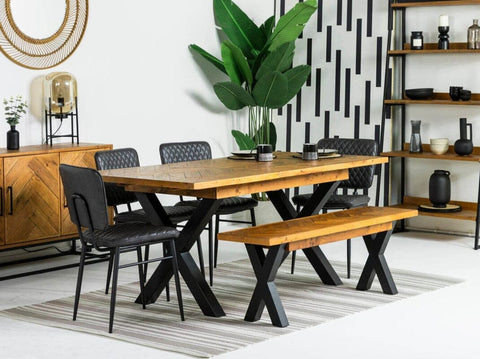 Tulsa Cross Leg Extendable Dining Table (140cm - 180cm) & Dining Bench