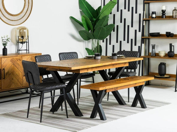 Tulsa Cross Leg Extendable Dining Table (140cm - 180cm) & Black Houston Dining Chairs