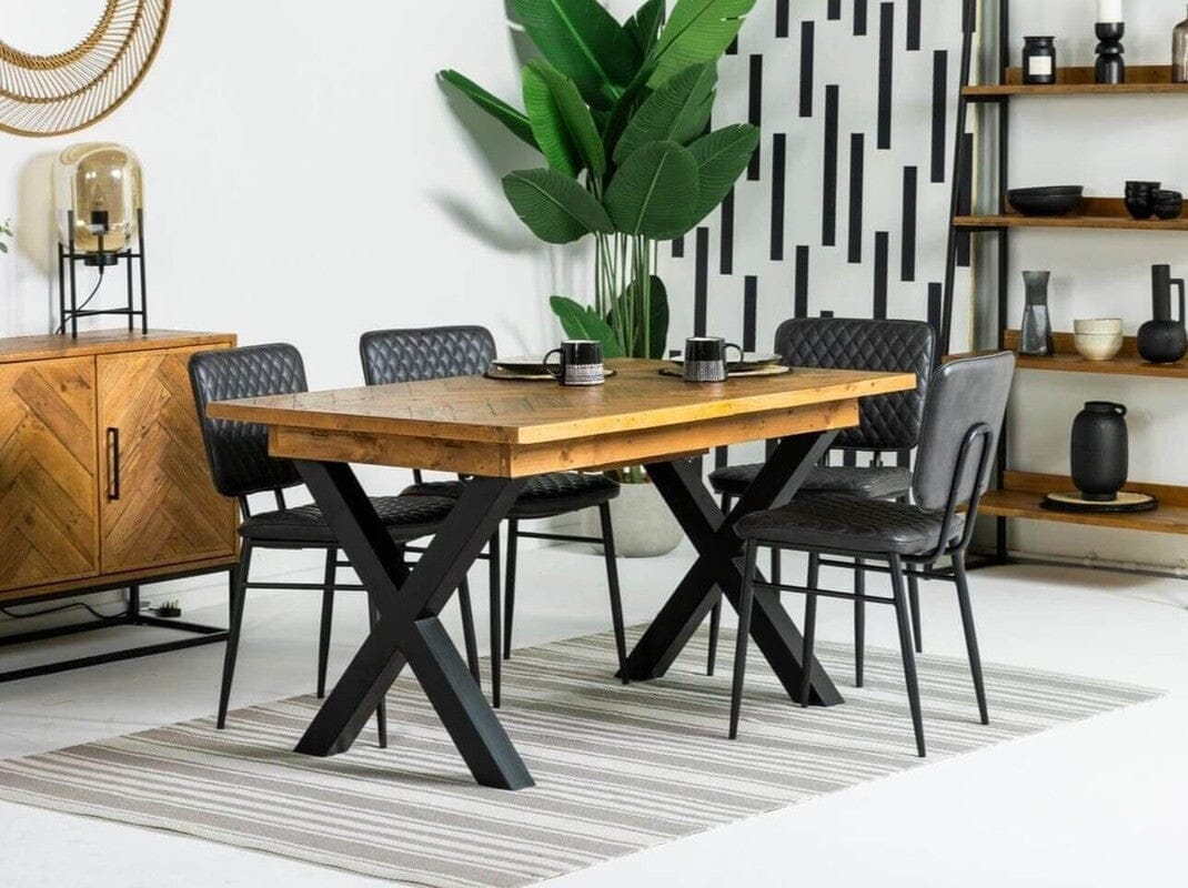 Tulsa Cross Leg Extendable Dining Table (140cm - 180cm) & Grey Houston Dining Chairs