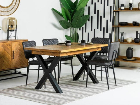 Tulsa Cross Leg Extendable Dining Table (140cm - 180cm) & Black Houston Dining Chairs