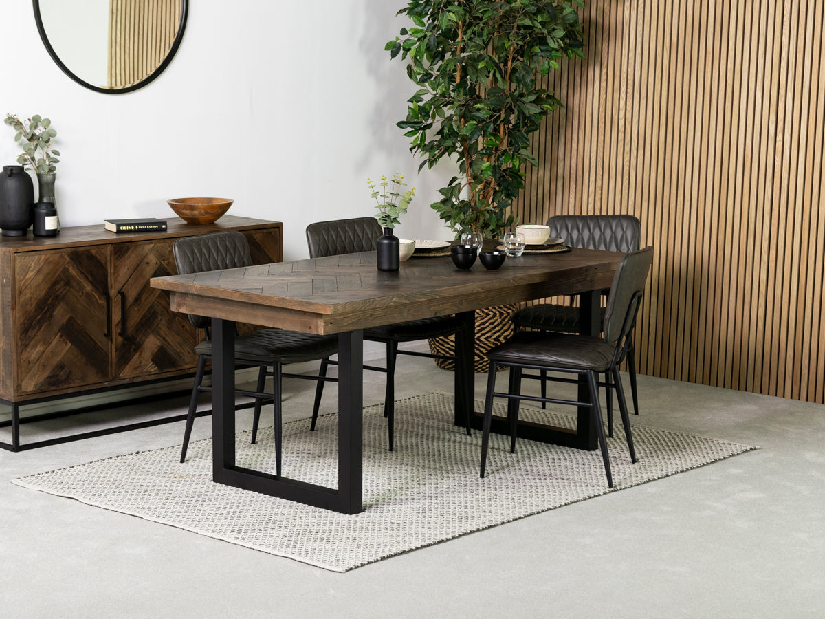 Tulsa Dark 180cm Fixed Top Dining Table & Houston Grey Chair