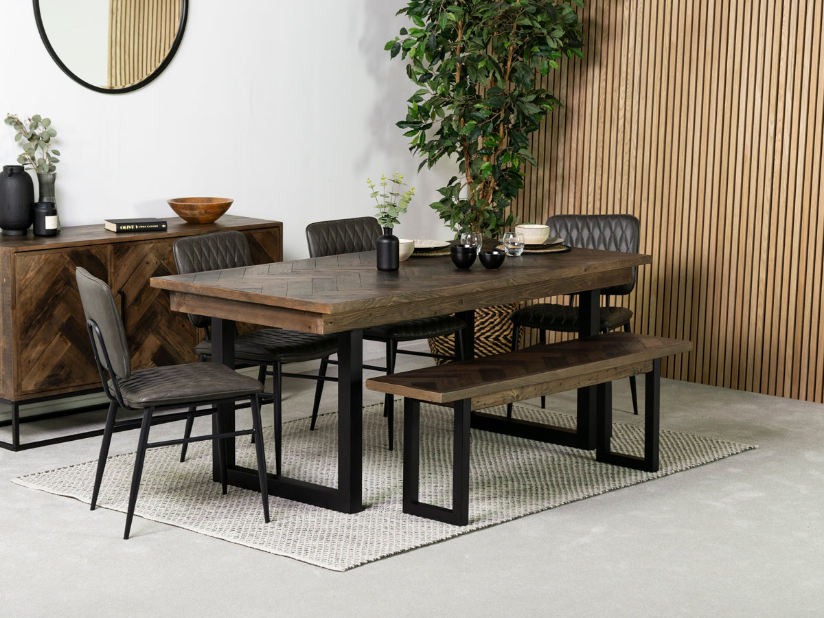 Tulsa Dark 180cm Fixed Top Dining Table & Houston Grey Chair