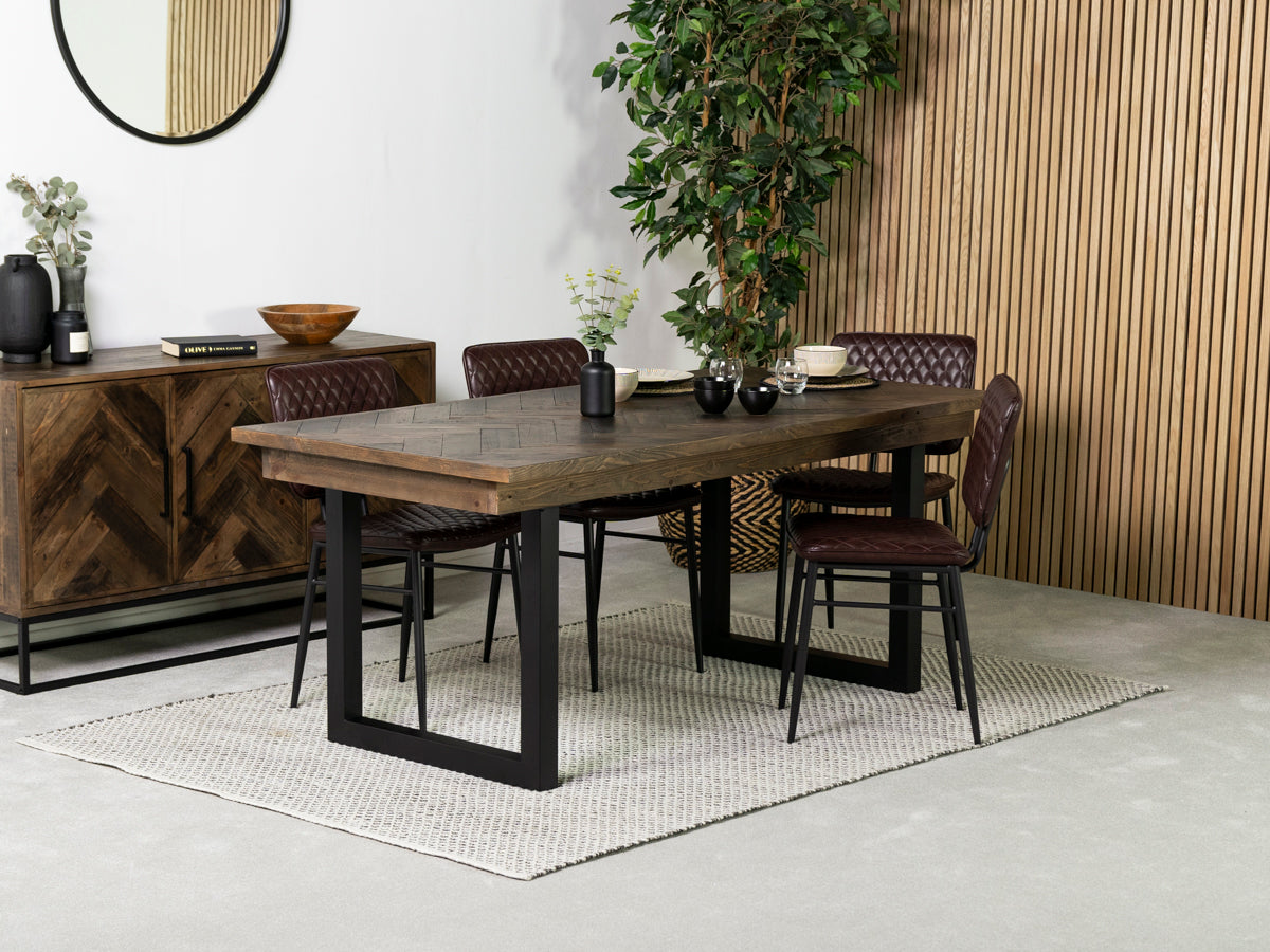 Tulsa Dark 180cm Fixed Top Dining Table & Houston Brown Chair