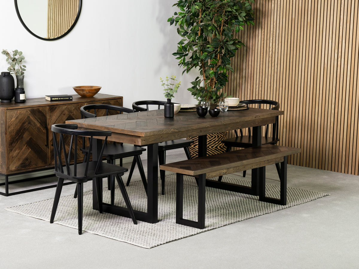 Tulsa Dark 180cm Fixed Top Dining Table & Bogart Black Dining Chair